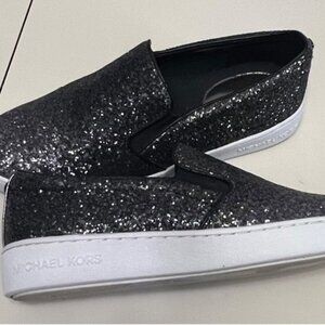 Michael Kors Keaton Glitter Gunmetal Slip on Sneaker Size 7.5 - NWOT